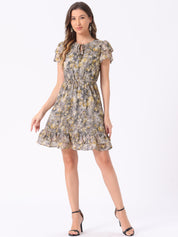 Rufflora - Women’s Floral Ruffle Sleeve Dress