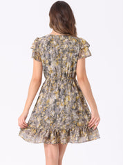 Rufflora - Women’s Floral Ruffle Sleeve Dress