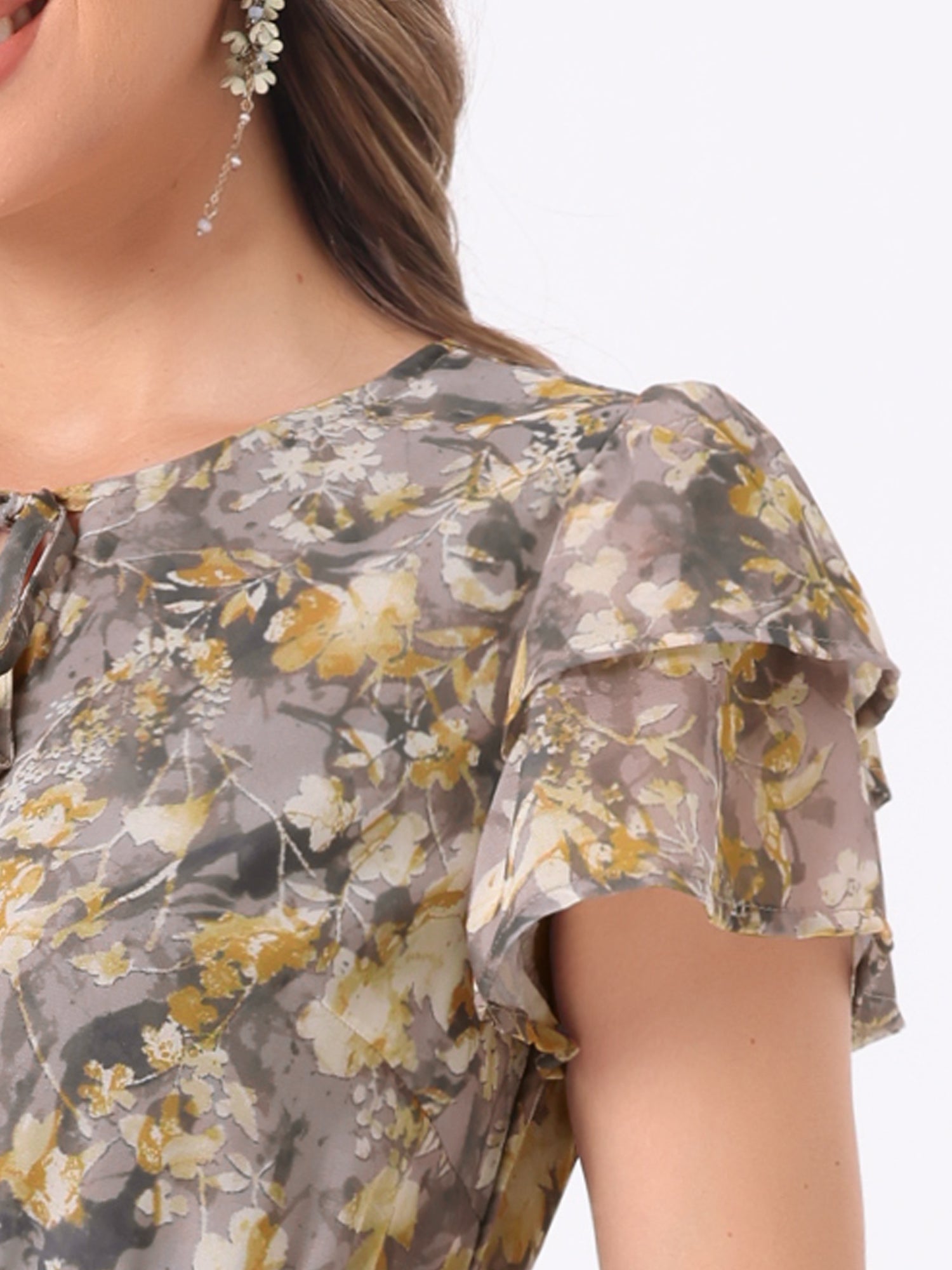 Rufflora - Women’s Floral Ruffle Sleeve Dress