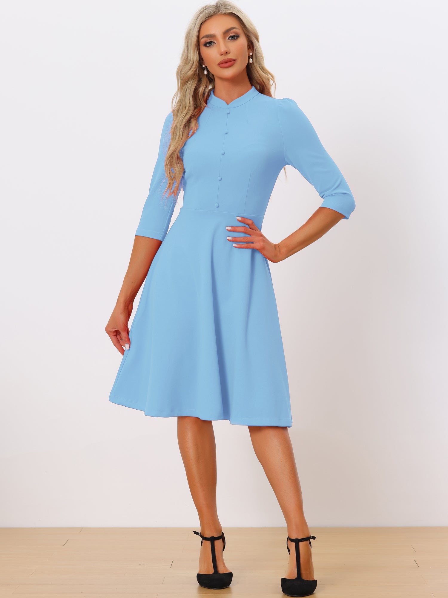 Clarivelle – Women’s Stand Collar Button Detail Dress