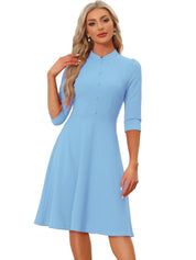 Clarivelle – Women’s Stand Collar Button Detail Dress