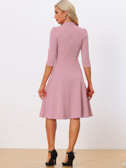 Clarivelle – Women’s Stand Collar Button Detail Dress