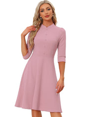 Clarivelle – Women’s Stand Collar Button Detail Dress