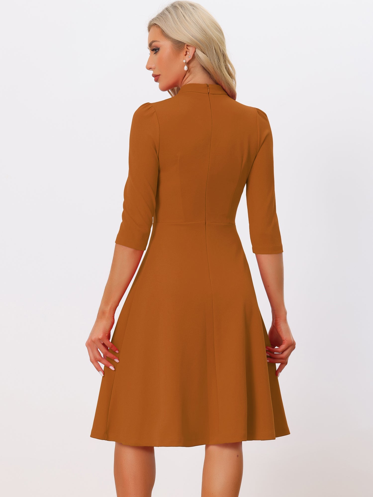 Clarivelle – Women’s Stand Collar Button Detail Dress