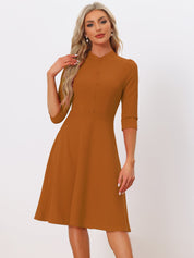 Clarivelle – Women’s Stand Collar Button Detail Dress