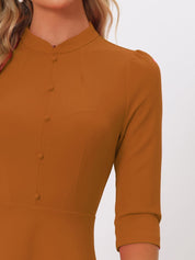 Clarivelle – Women’s Stand Collar Button Detail Dress