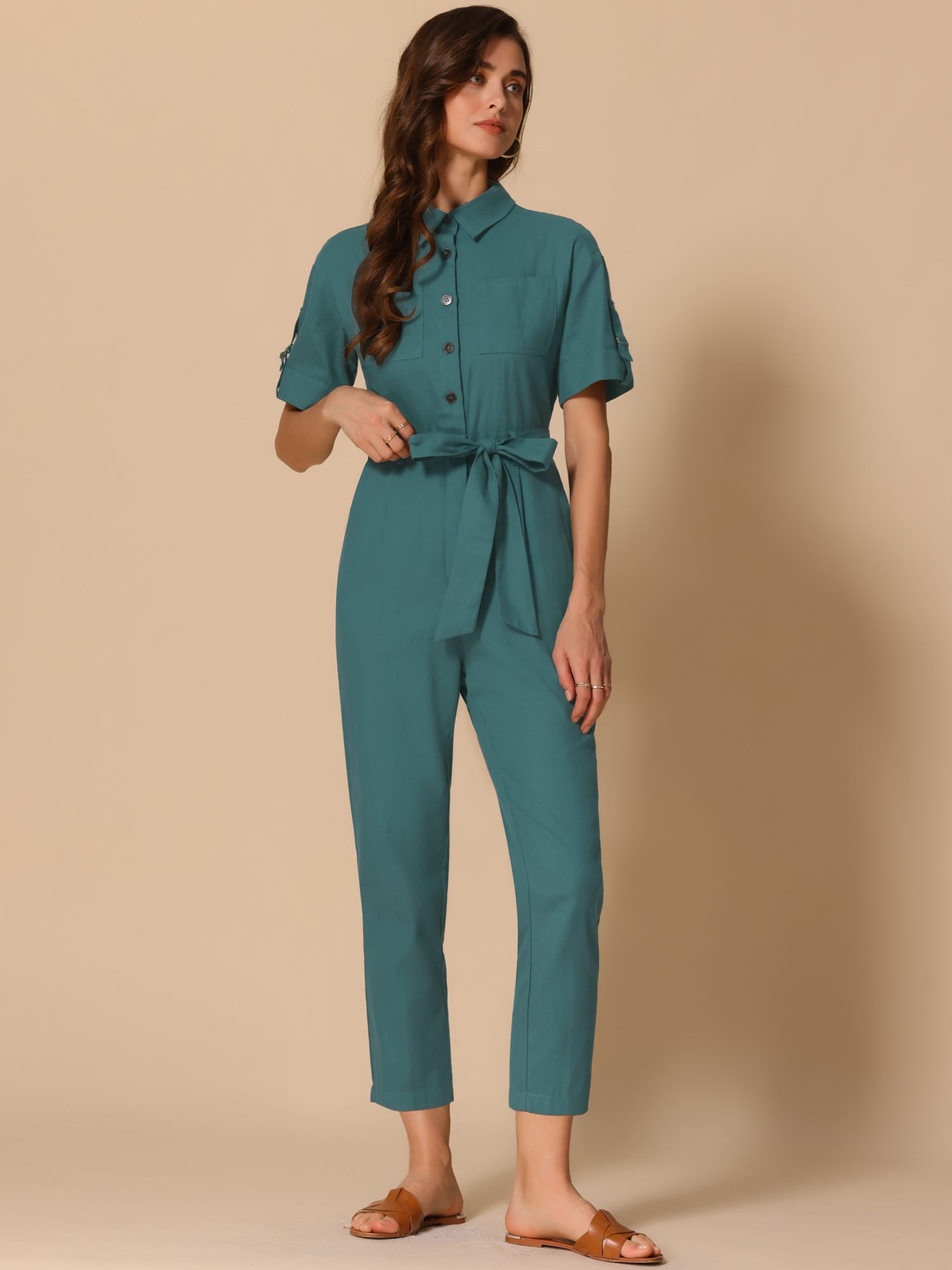 Velmira – Women’s Cotton Cargo Tie-Waist Jumpsuit