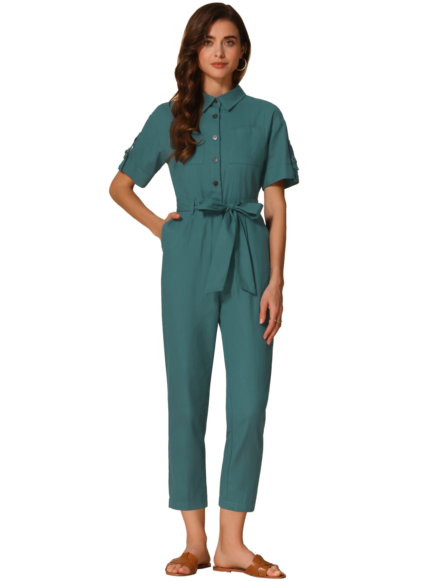 Velmira – Women’s Cotton Cargo Tie-Waist Jumpsuit