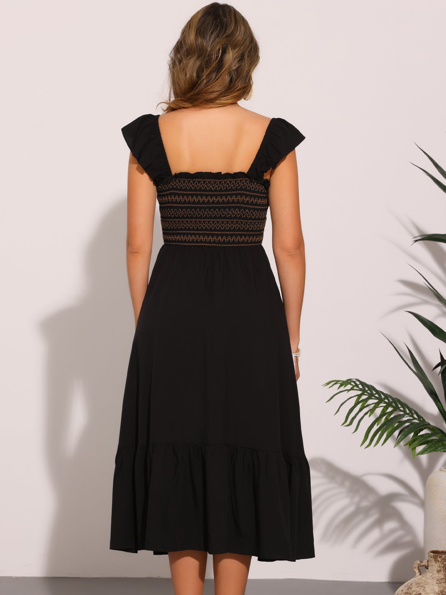 Solavira – Women’s Boho Smocked Tiered Midi Sundress