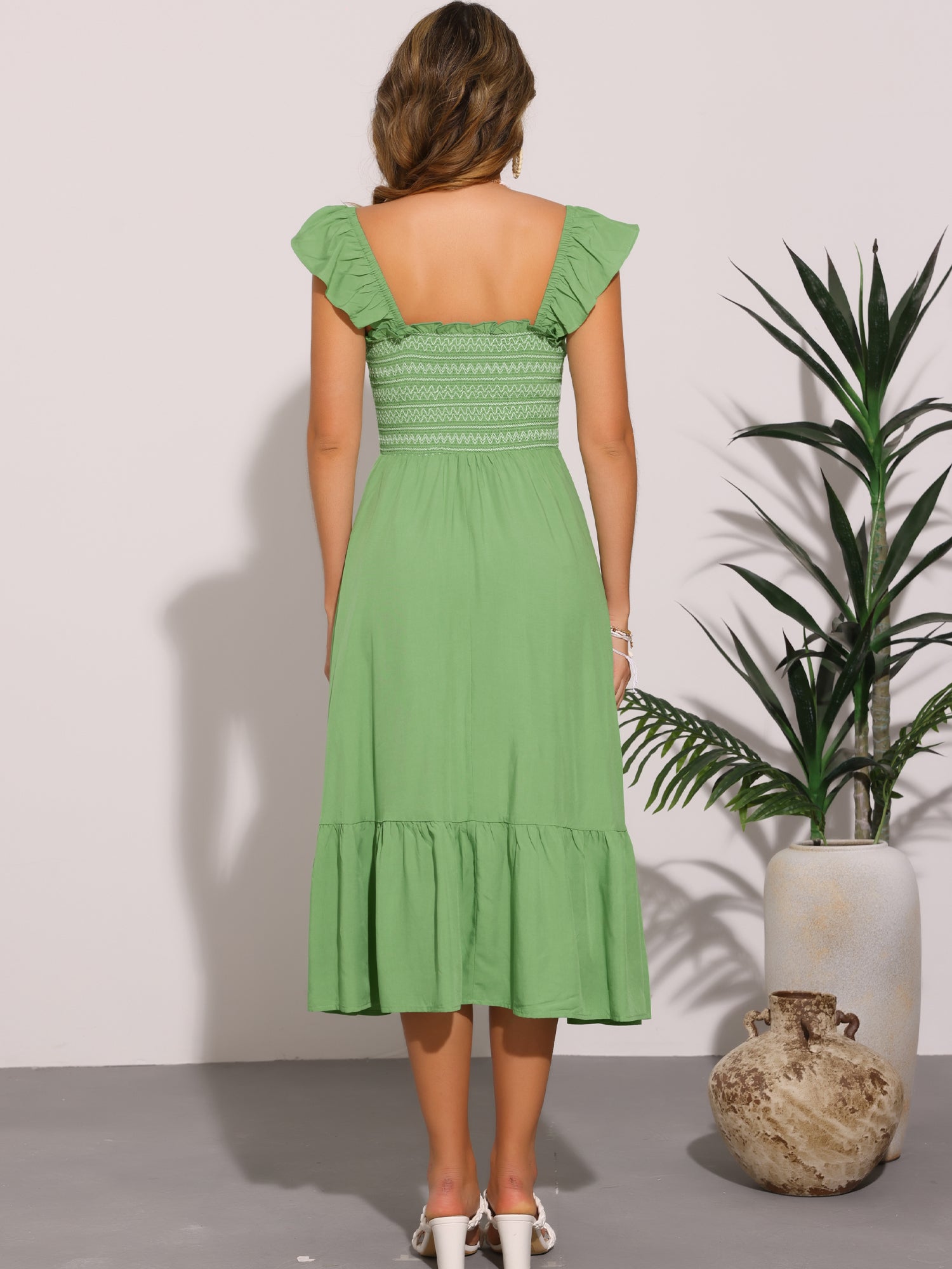 Solavira – Women’s Boho Smocked Tiered Midi Sundress