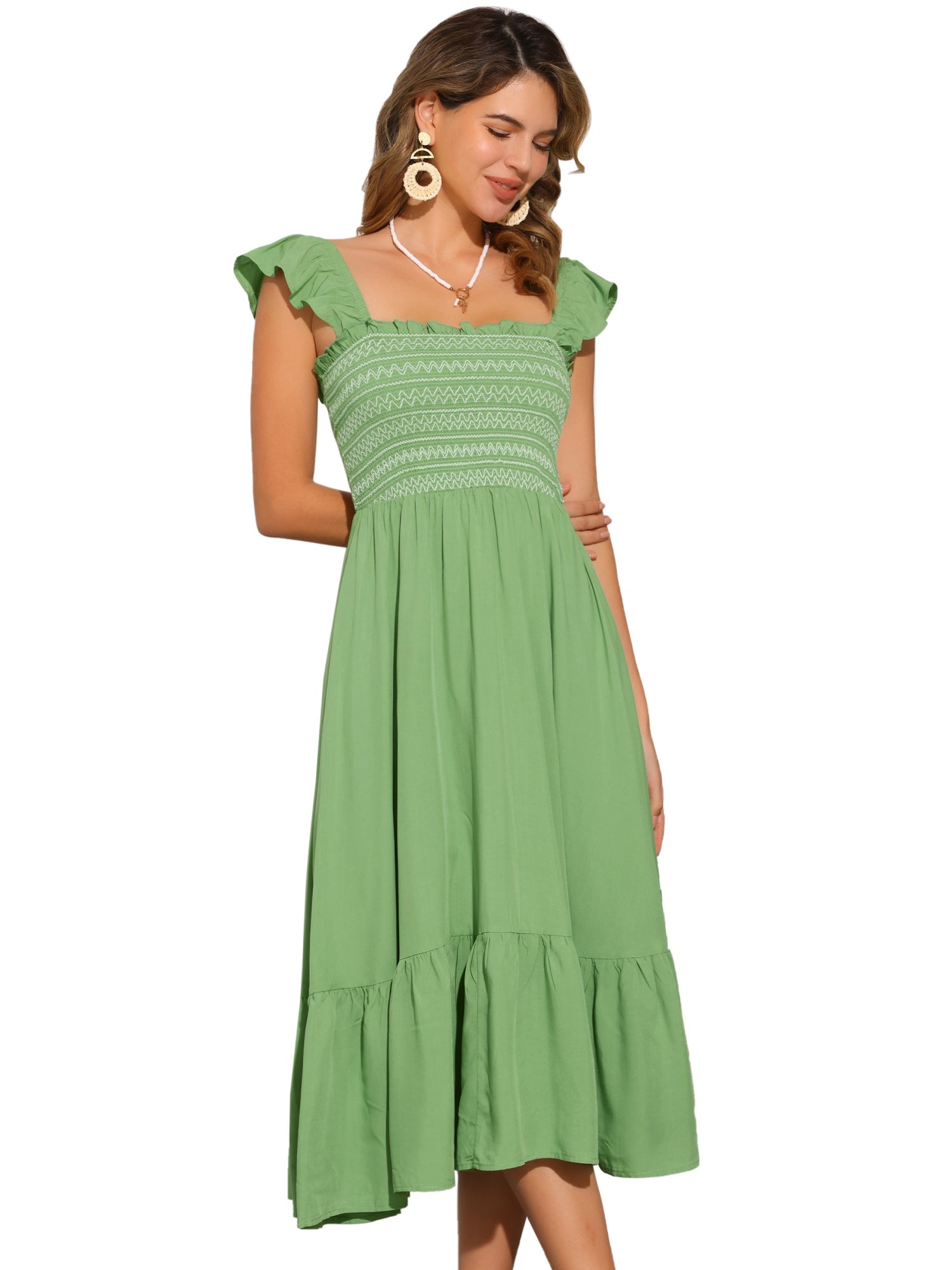 Solavira – Women’s Boho Smocked Tiered Midi Sundress