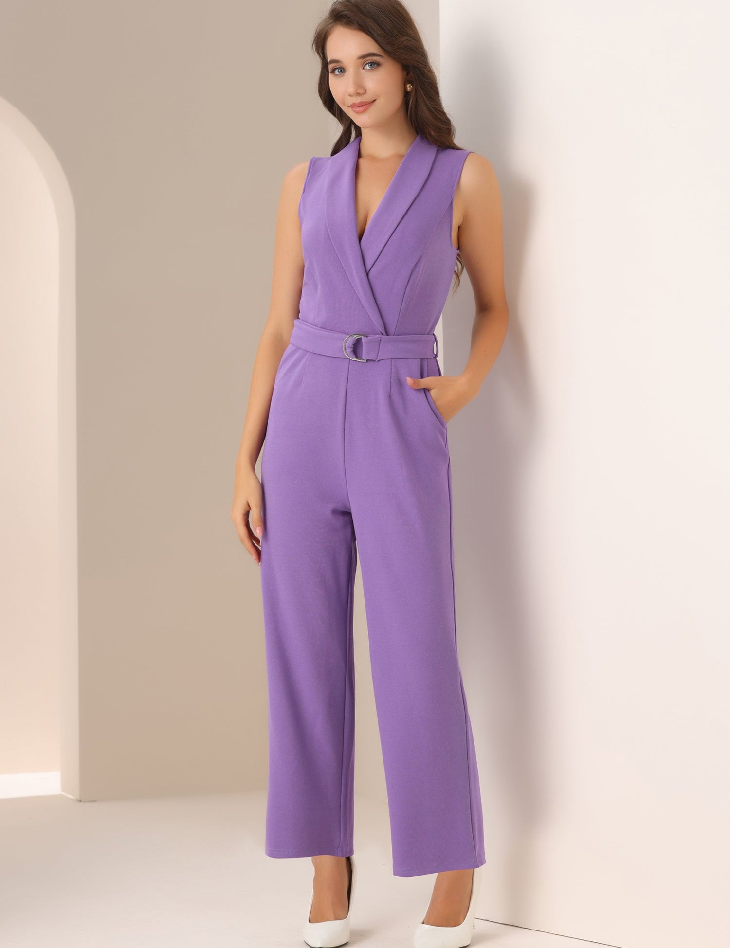 Luvessa – Women’s Sleeveless Belted Office Jumpsuit