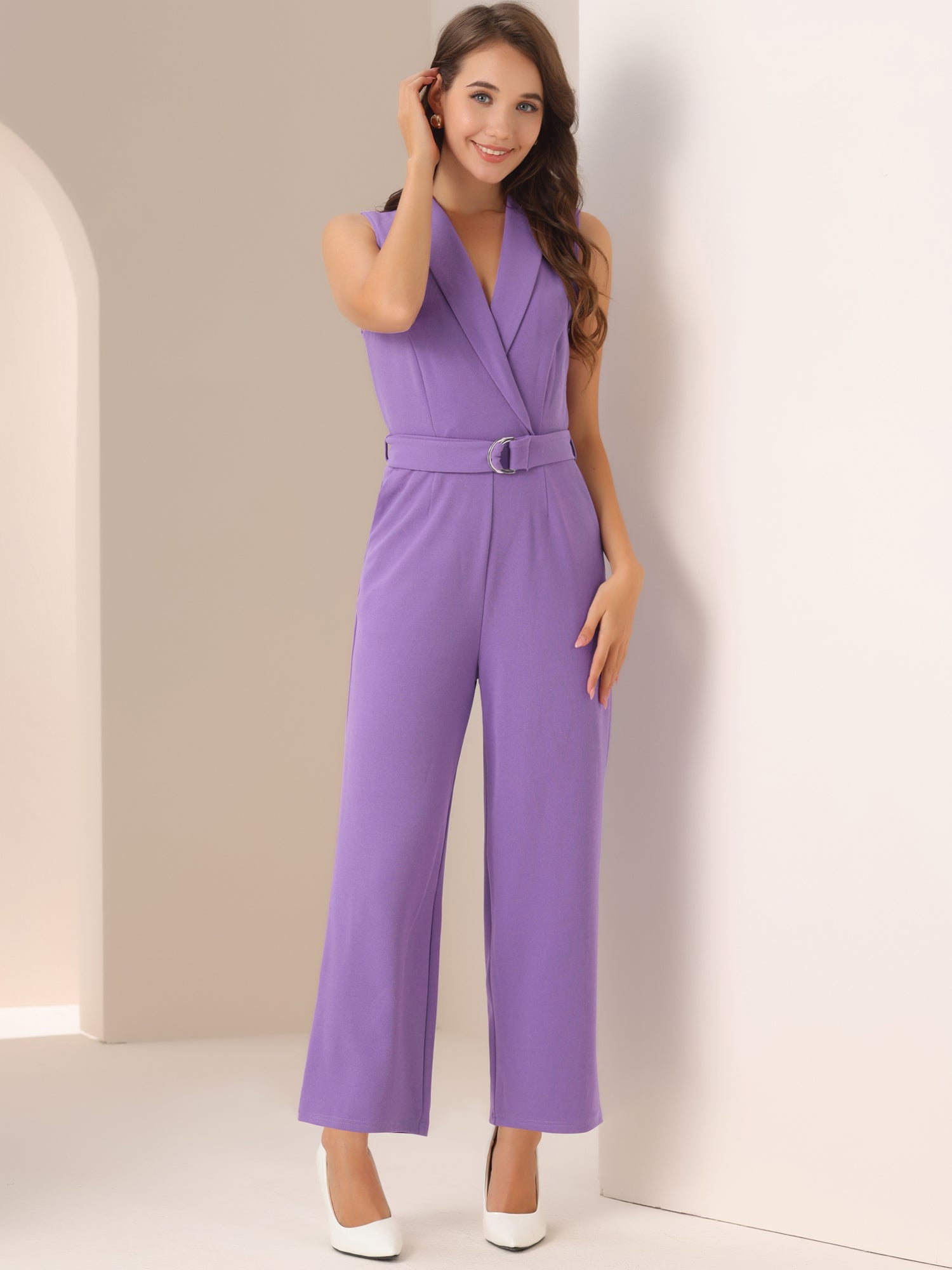 Luvessa – Women’s Sleeveless Belted Office Jumpsuit