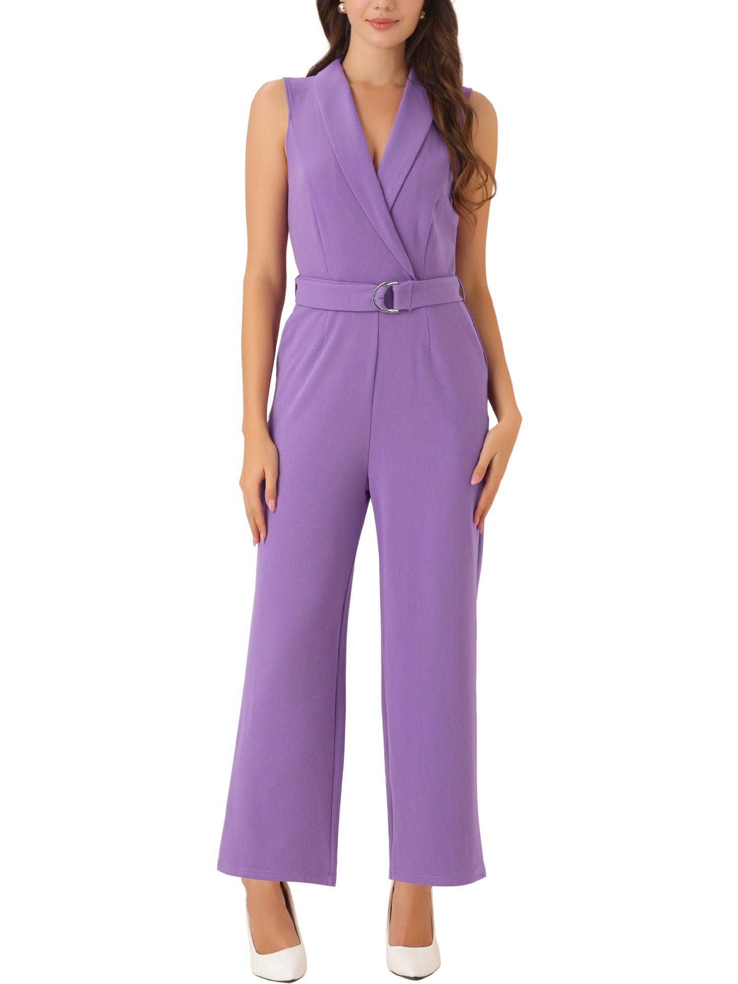 Luvessa – Women’s Sleeveless Belted Office Jumpsuit