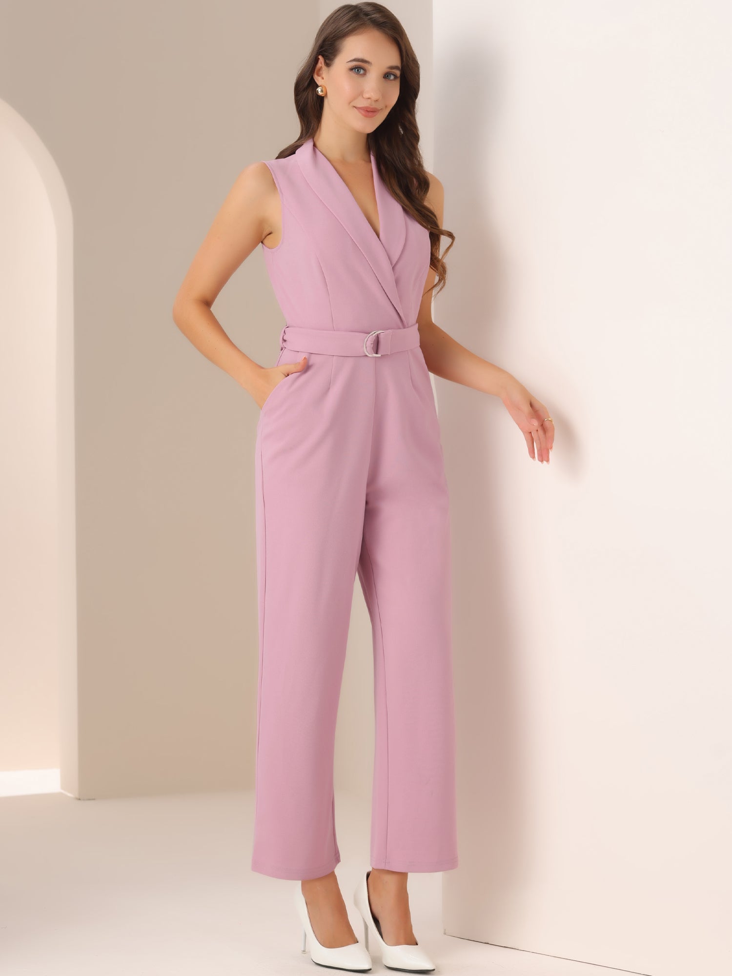 Luvessa – Women’s Sleeveless Belted Office Jumpsuit