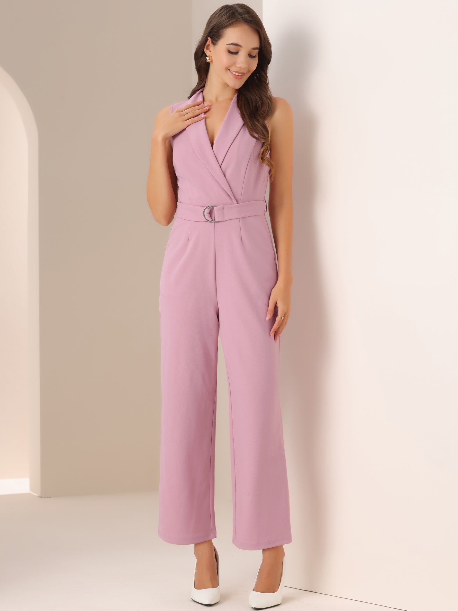 Luvessa – Women’s Sleeveless Belted Office Jumpsuit