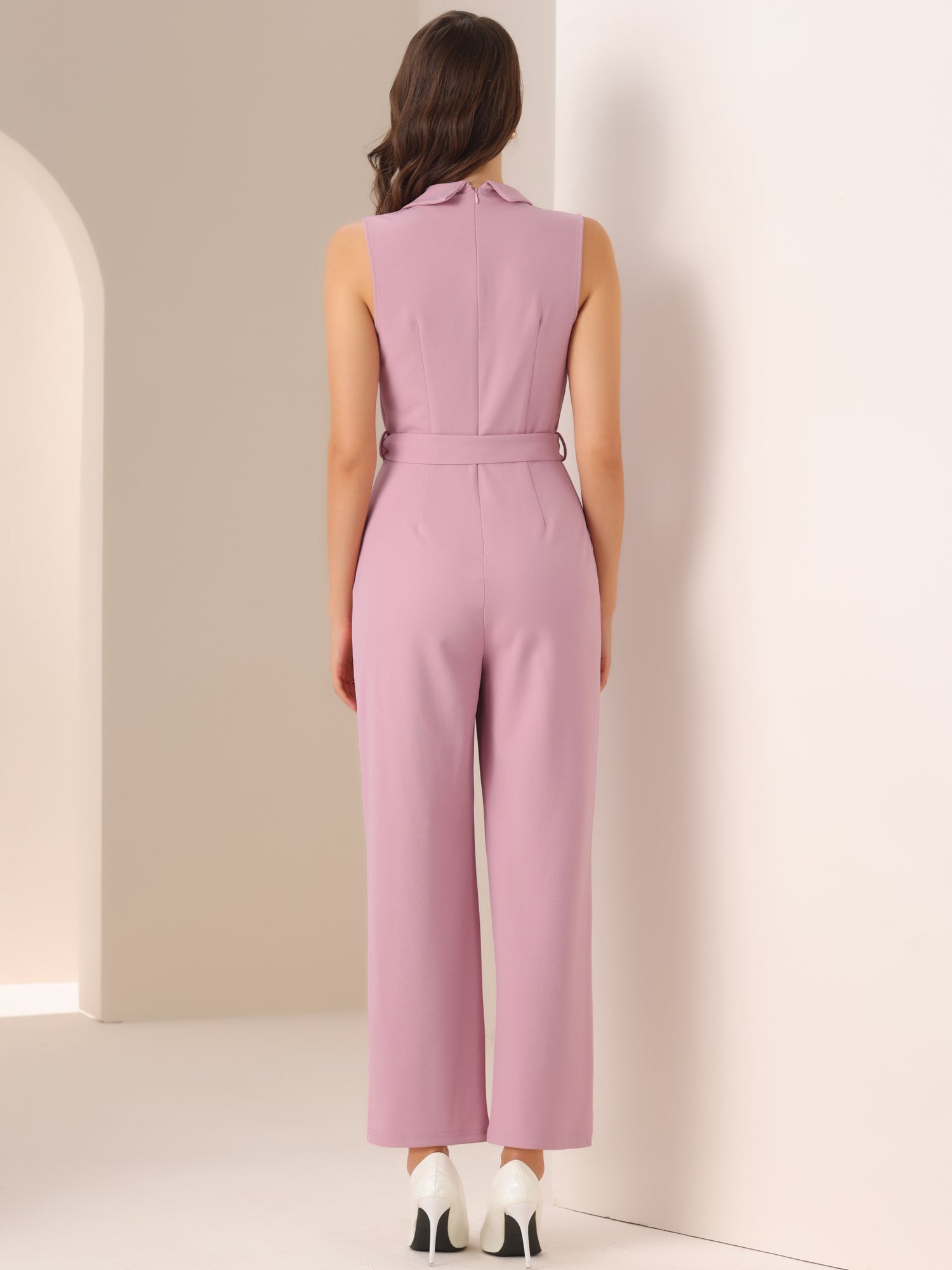 Luvessa – Women’s Sleeveless Belted Office Jumpsuit