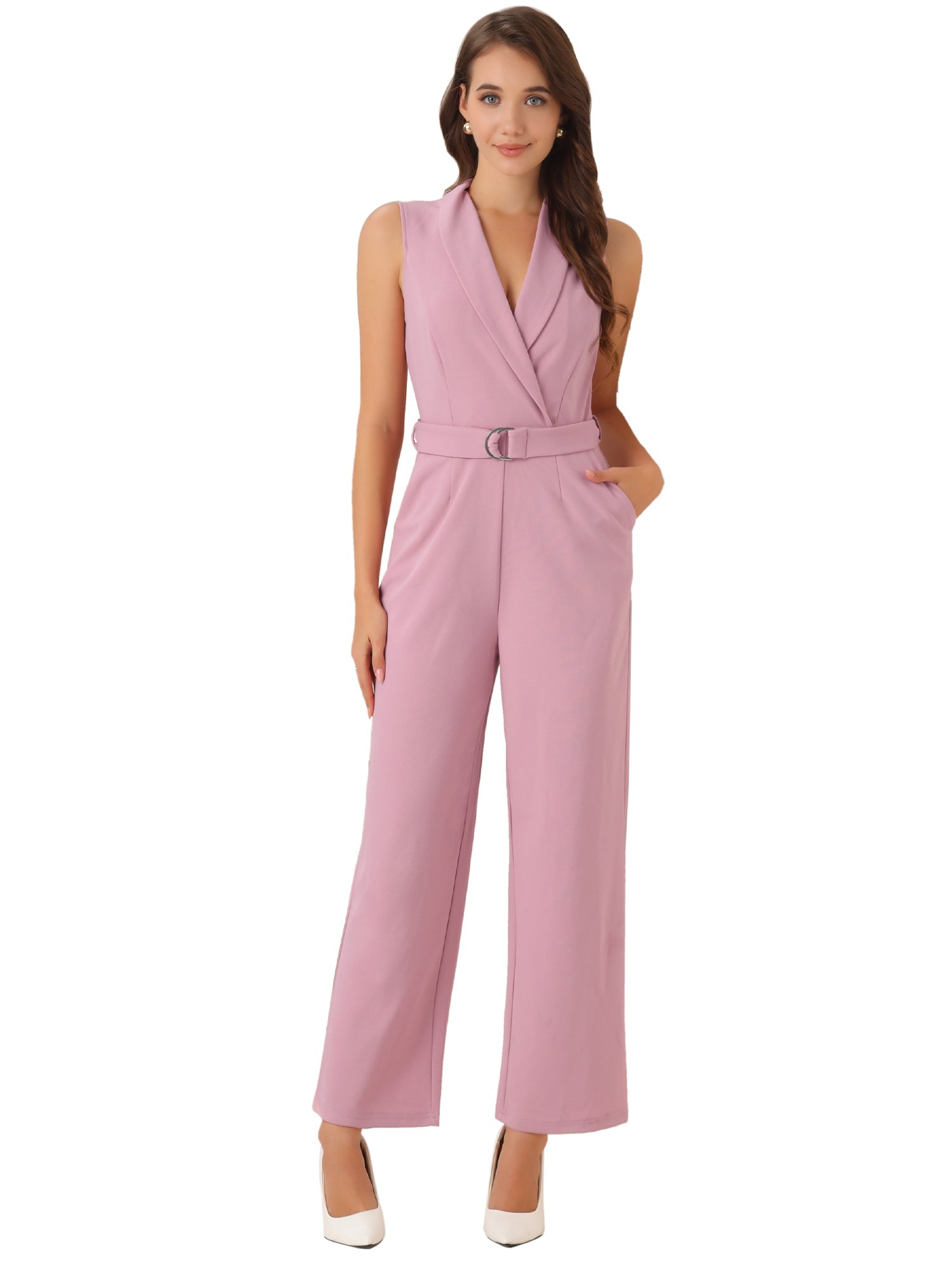 Luvessa – Women’s Sleeveless Belted Office Jumpsuit
