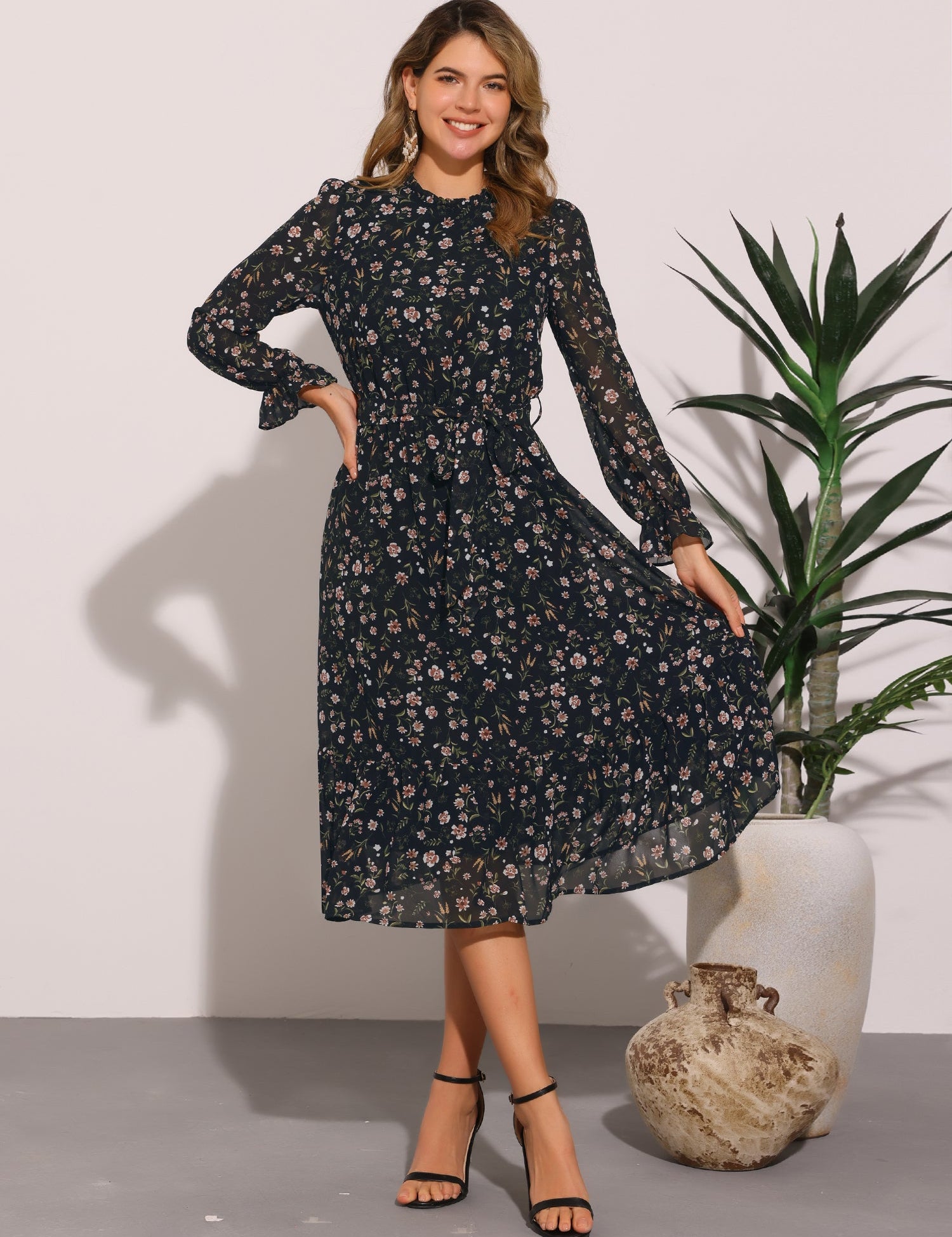 Florvessa - Women’s Floral A-Line Midi Dress