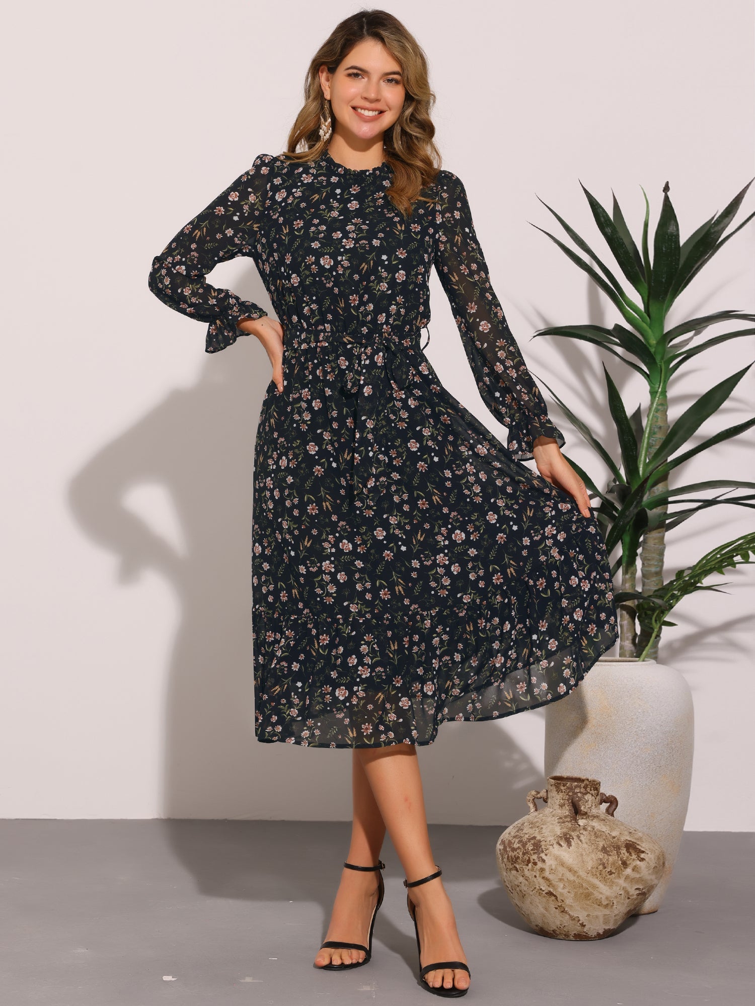 Florvessa - Women’s Floral A-Line Midi Dress