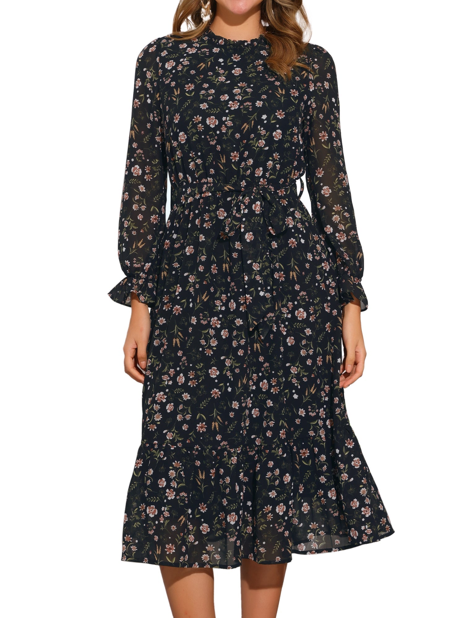 Florvessa - Women’s Floral A-Line Midi Dress