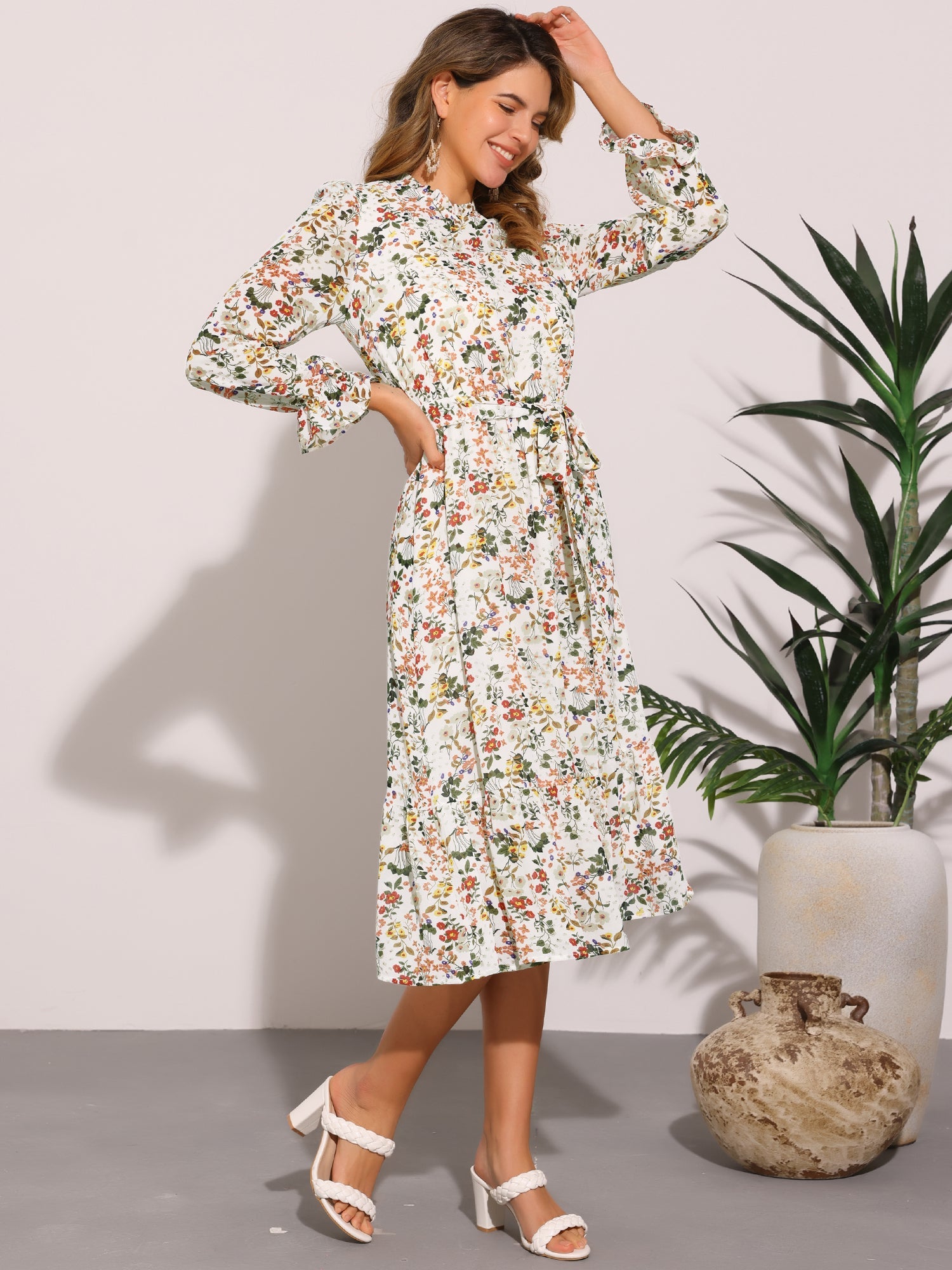 Florvessa - Women’s Floral A-Line Midi Dress
