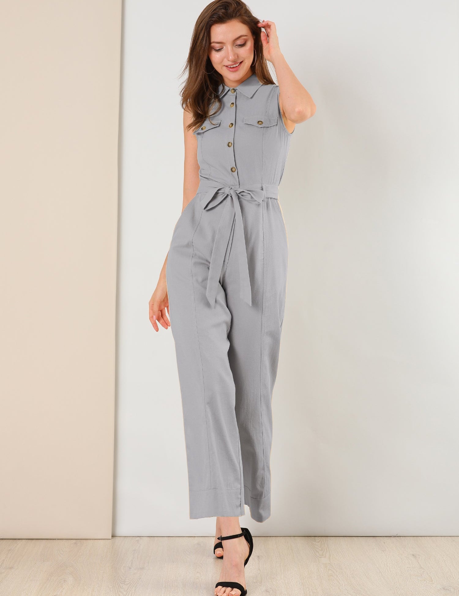 Cotviera - Women’s Button Down Wide Leg Jumpsuit