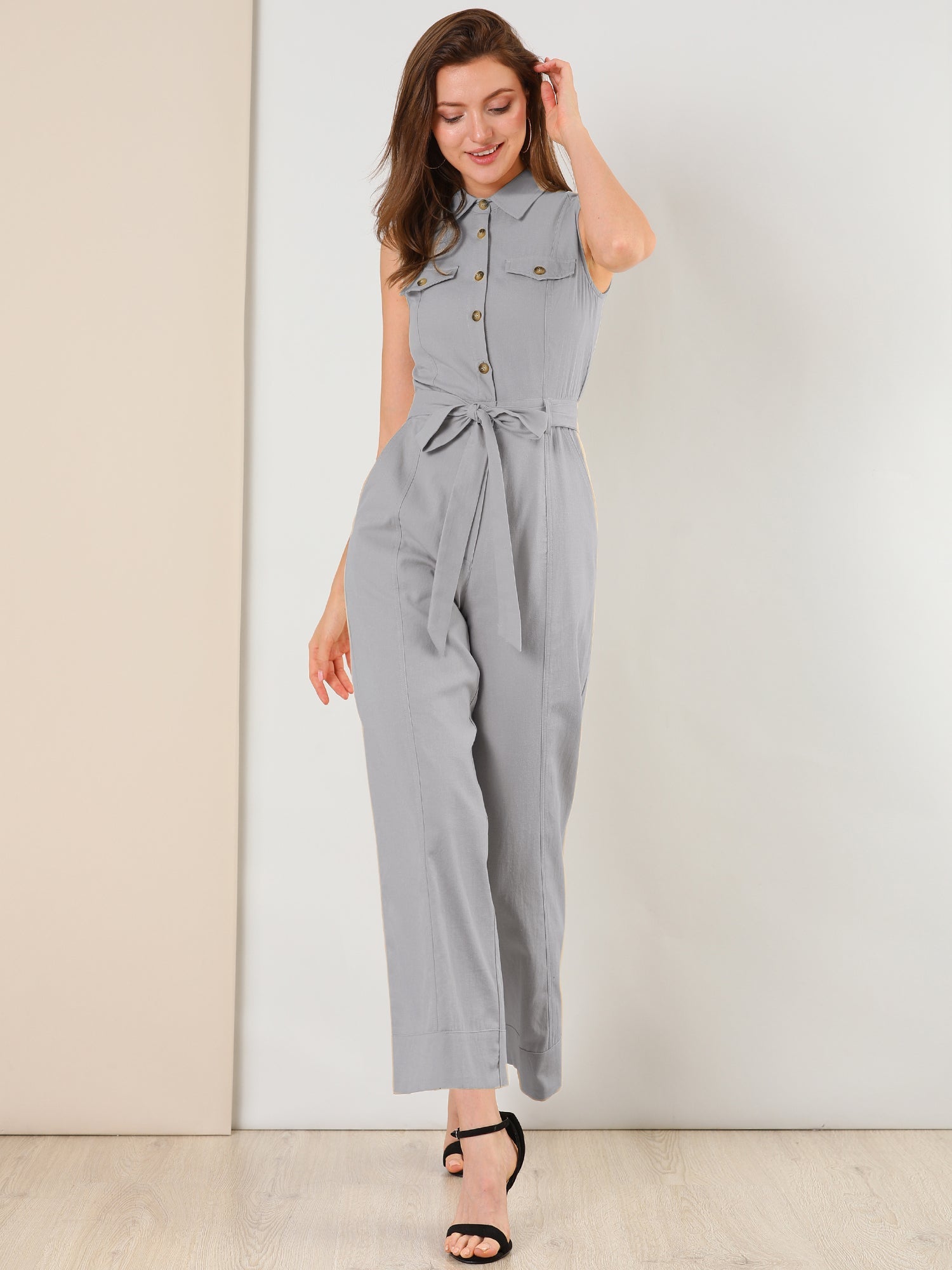 Cotviera - Women’s Button Down Wide Leg Jumpsuit