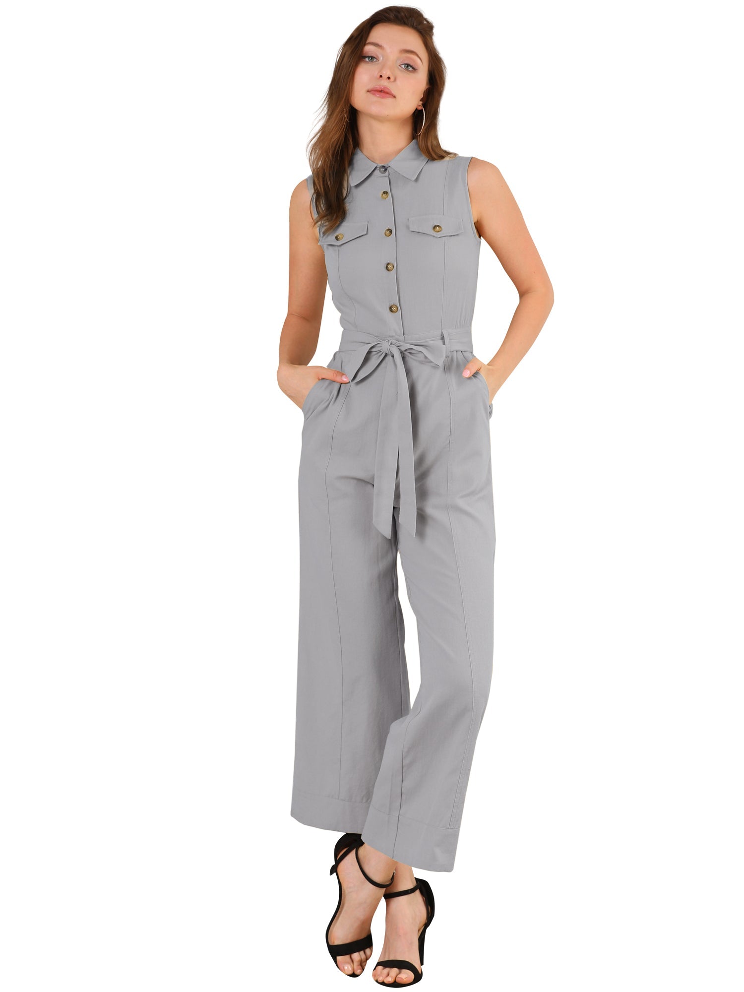 Cotviera - Women’s Button Down Wide Leg Jumpsuit