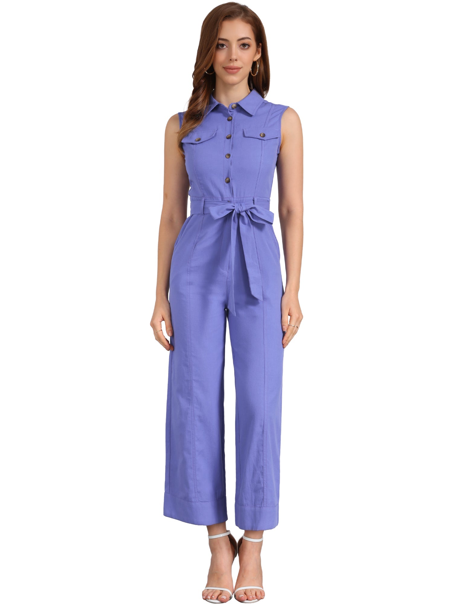 Cotviera - Women’s Button Down Wide Leg Jumpsuit