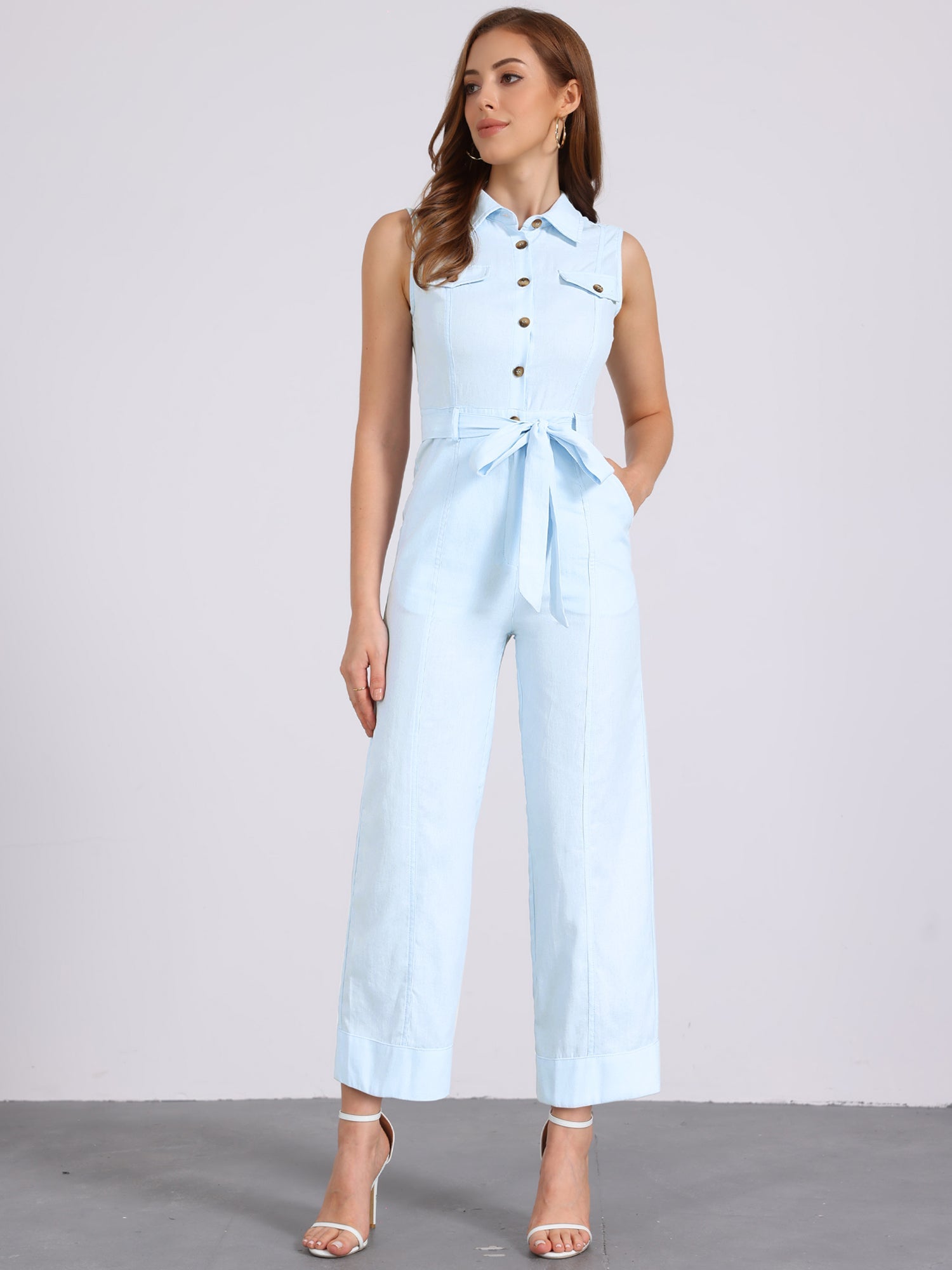 Cotviera - Women’s Button Down Wide Leg Jumpsuit