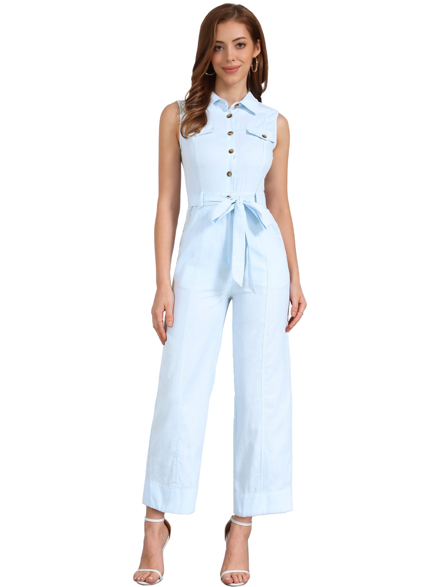 Cotviera - Women’s Button Down Wide Leg Jumpsuit