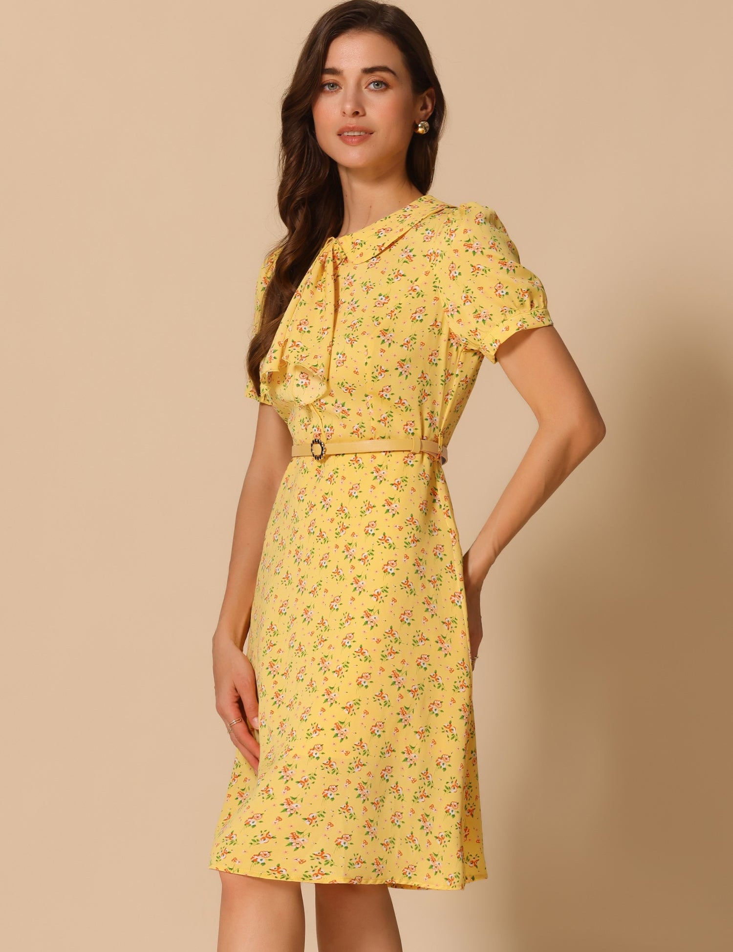 Petrella - Women’s Floral Peter Pan Collar Dress