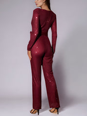 Glimvera - Women’s Glitter Long Sleeve Jumpsuit