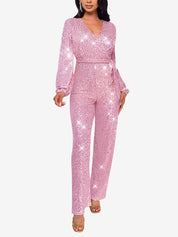 Glimvera - Women’s Glitter Long Sleeve Jumpsuit