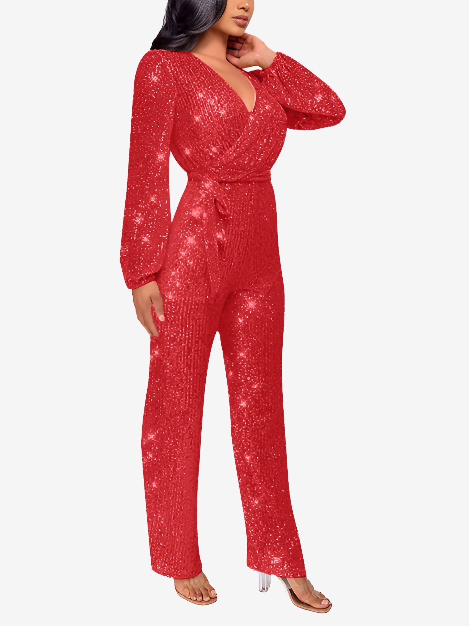 Glimvera - Women’s Glitter Long Sleeve Jumpsuit