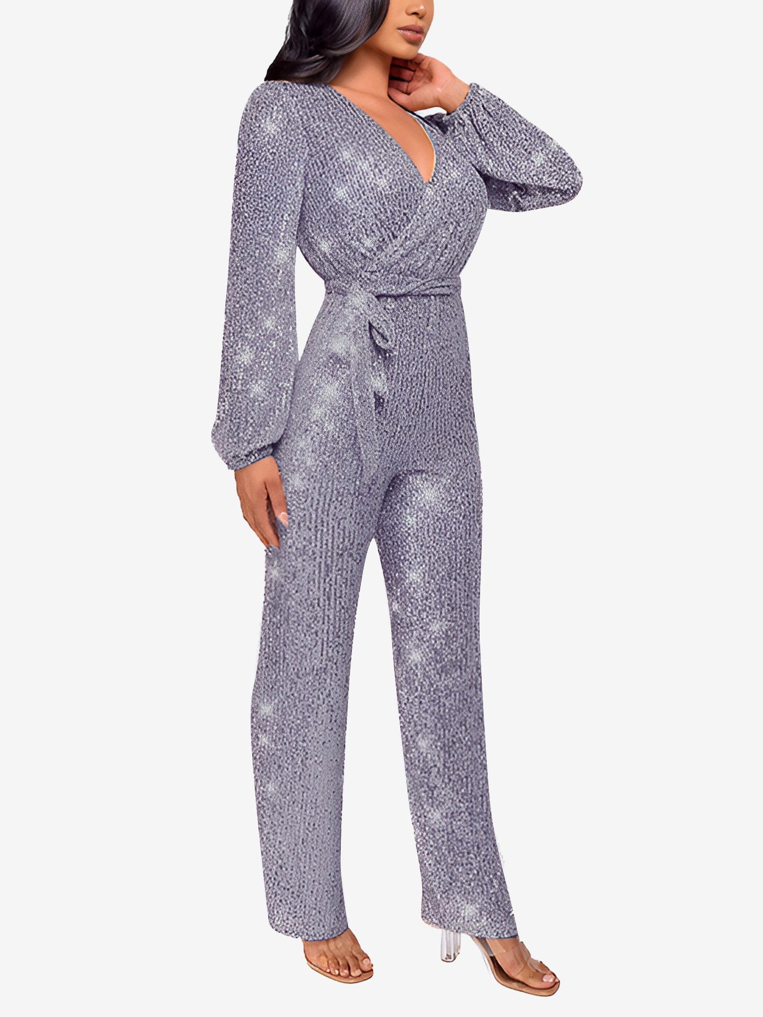 Glimvera - Women’s Glitter Long Sleeve Jumpsuit