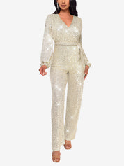 Glimvera - Women’s Glitter Long Sleeve Jumpsuit