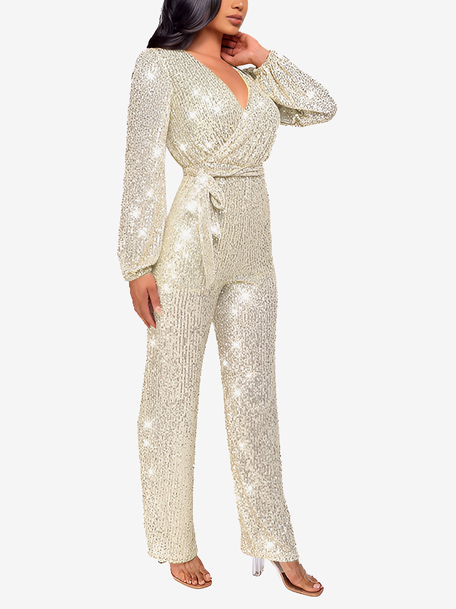 Glimvera - Women’s Glitter Long Sleeve Jumpsuit