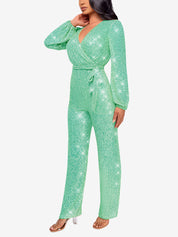 Glimvera - Women’s Glitter Long Sleeve Jumpsuit