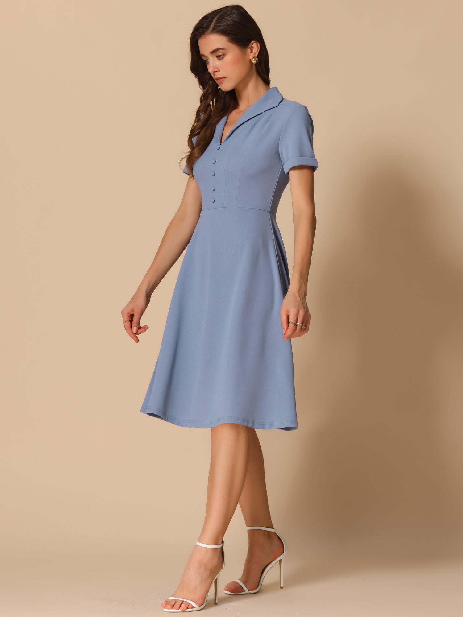 Elvaria – Women’s Vintage Collar Fit & Flare Midi Dress