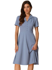 Elvaria – Women’s Vintage Collar Fit & Flare Midi Dress