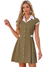 Calivra – Women’s Cotton Camp Collar Shirt Dress