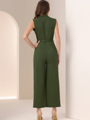 Belviera - Women’s Belted Button Front Jumpsuit