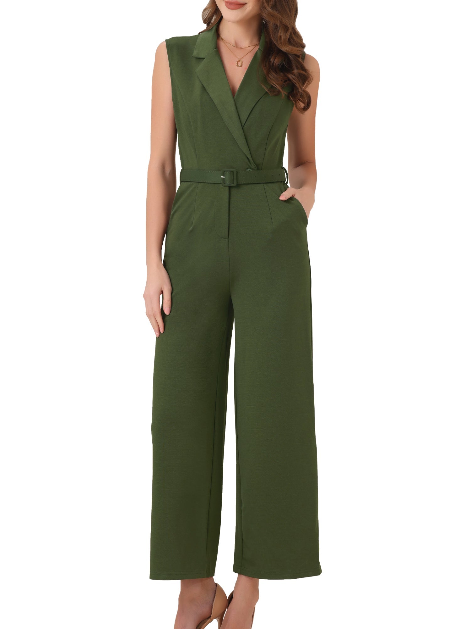 Belviera - Women’s Belted Button Front Jumpsuit