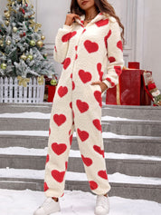 Heartella - Women’s Heart Print Long Sleeve Jumpsuit