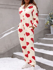 Heartella - Women’s Heart Print Long Sleeve Jumpsuit