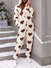Heartella - Women’s Heart Print Long Sleeve Jumpsuit