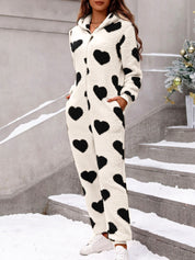 Heartella - Women’s Heart Print Long Sleeve Jumpsuit