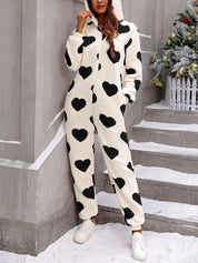 Heartella - Women’s Heart Print Long Sleeve Jumpsuit
